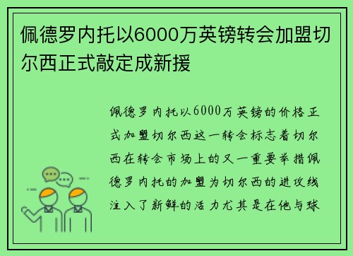 佩德罗内托以6000万英镑转会加盟切尔西正式敲定成新援